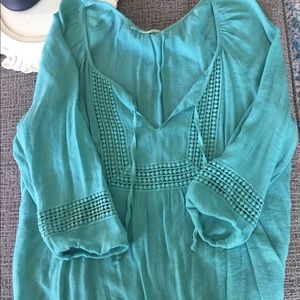 Turquoise 3/4 sleeve, crochet front top